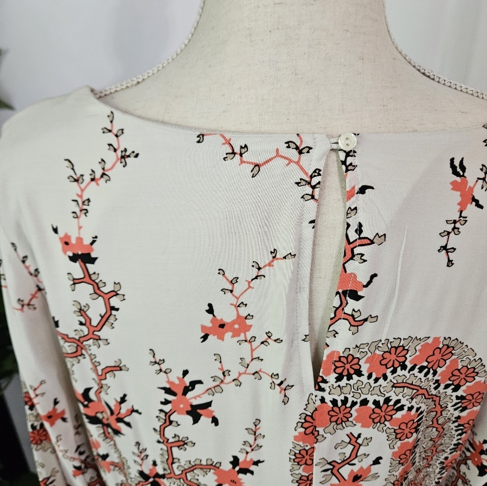 Floral Paisley Print Dress Beige, Peach, Coral - Picture 4 of 10